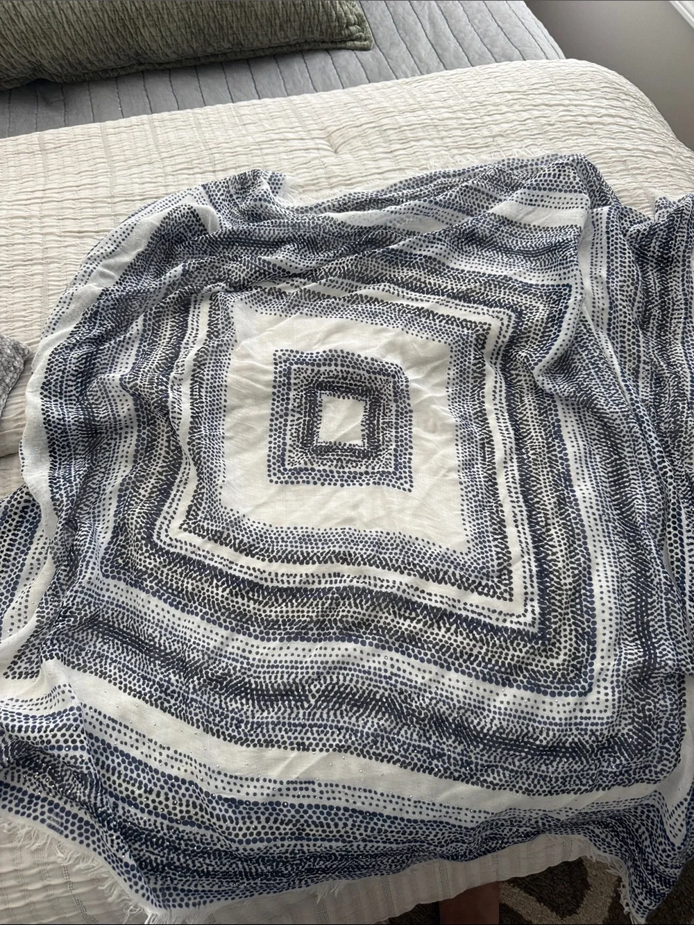White House Black Market Navy and White Dot Pattern Wrap Scarf
